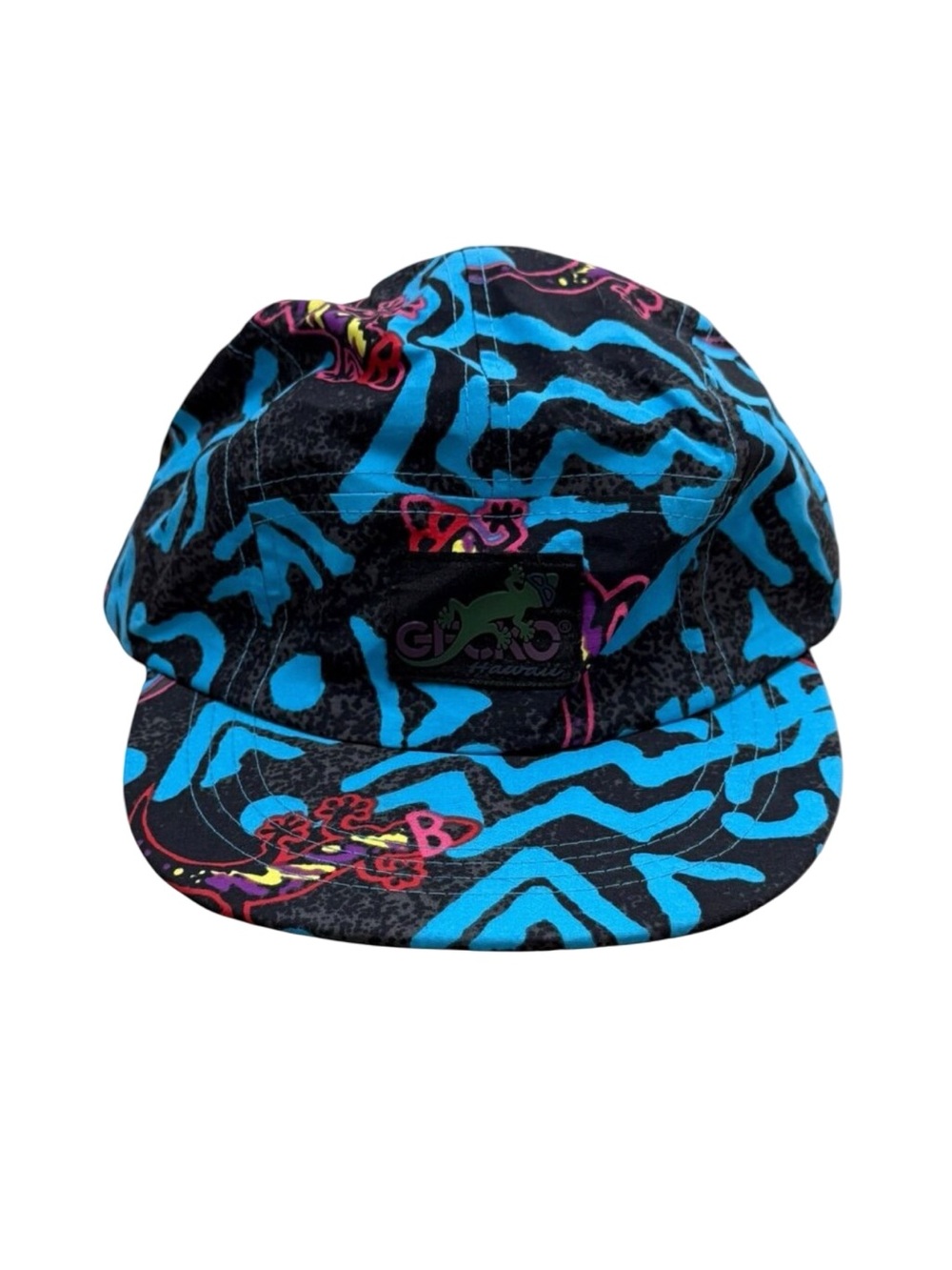 Vintage 1990s Gecko Hawaii Abstract Snapback Hat Blue Black Nylon
